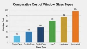 Window glass replacement cost chart by type showing price ranges